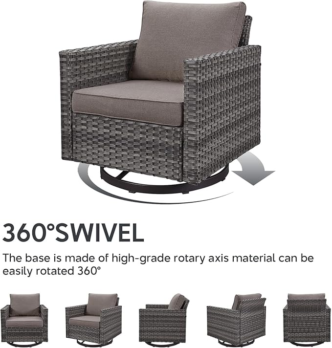 Belord Patio Furniture Set with Fire Pit Table: 9 Pieces Wicker Oversize Patio Conversation Set with Outdoor Swivel Glider Rocker Rattan Couch Ottomans, Anti-Rust Frame, Removable Cushion Grey