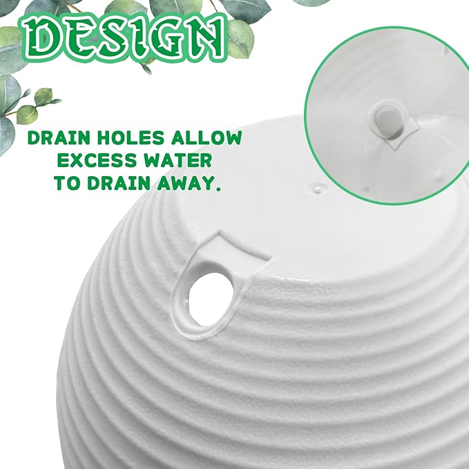 4 Pack 8 inch Plastic Self Watering Hanging Planters,Round Hanging Basket Planter with Drainer and Metal Chain,White Garden Flower Plant Pot Container for Indoor Outdoor Plants
