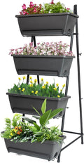 GENMOUS 4 Tier Raised Garden Bed Tall 45'' Vertical Elevated Garden Planter Standing Garden Bed Planter Box with Drainage Holes Removable Tray Outdoor Herb Planter Stand on Patio Balcony Porch Black