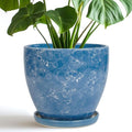 8 Inch Plant Pot - Ceraimc Planter for Indoor Outdoor Plants, Round Flower Pot with Drainage and Saucer, Decorative Planter, Porch Room Office House Decor, Gardening Gifts for Women, Blue