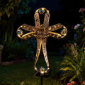 Kaixoxin Solar Power Cross Stake Warm White Color Florals Solar Lights Garden Decor Memorial Gift Cemetery Decoration LED Outdoor Landscape Light
