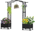 Planter Box with Trellis Outdoor, Plastic Raised Garden Bed Trellis Planter Box with Wheels and Drainage Hole for Patio Balcony Backyard Indoor Flower Vegetable Tomato, Black