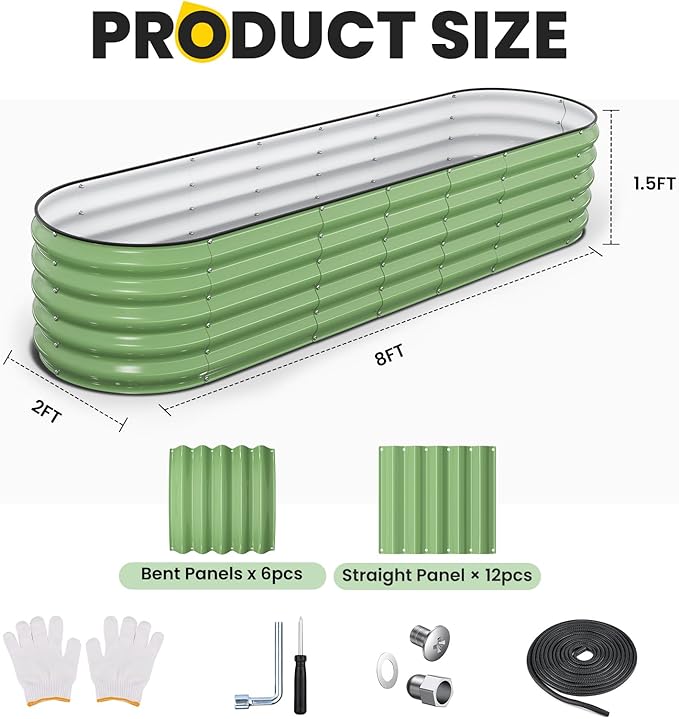 Galvanized Raised Garden Bed 8x2x1.5 FT, Oval Metal Raised Garden Bed Outdoor Planter Box with Open Bottom, Rust-Resistant Steel Garden Bed for Vegetables Herbs Flowers, Easy Assembly