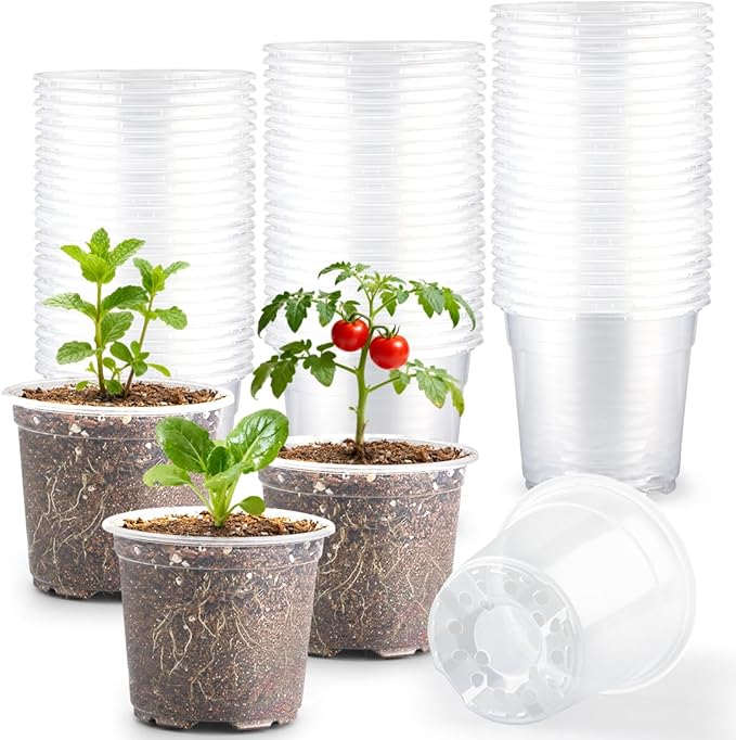 200 Pack 4 Inch Clear Plant pots with Drainage Holes, Transparent Nursery Seeding Pots, Flexile Seeds Starter Pots, Seeds Germination (4Inch,200P,Clear)