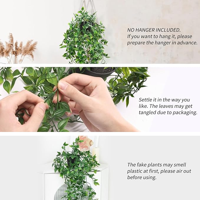 Whonline 3 Pack Artificial Hanging Plants Fake Plants with Pots for House Bedroom Wall Garden Decor