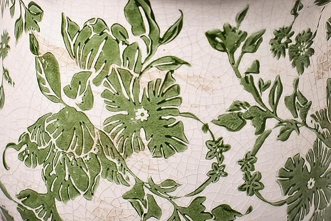 Tuscan Ceramic Plant Pots, 6.11 Inch Vintage Planters with Drainage Hole for Indoor Plants, Farmhouse Green Scroll Vase & Flower Pots, Home Kitchen Garden Decor, Plant Lover Gifts