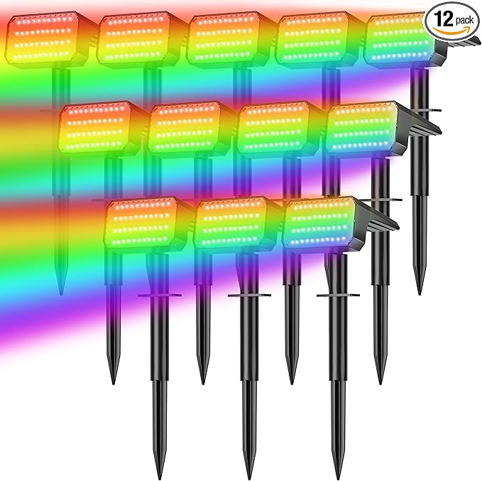 LANSOW 12 Pack Solar Spot Lights Outdoor Color Changing, 7 Modes Waterproof Solar Christmas Landscape Spotlights, LED Solar Powered Flood Lights for Yard Garden Pathway Outside Halloween, Auto ON/Off