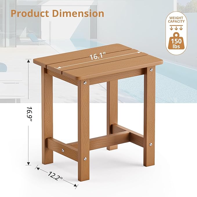 LUE BONA Outdoor Side Table Set of 2, HDPS Small Outdoor Adirondack Side Tables, Outside End Table for Patio, Porch, Deck, Pool, Weather Resistant/Easy Maintenance, Teak Color