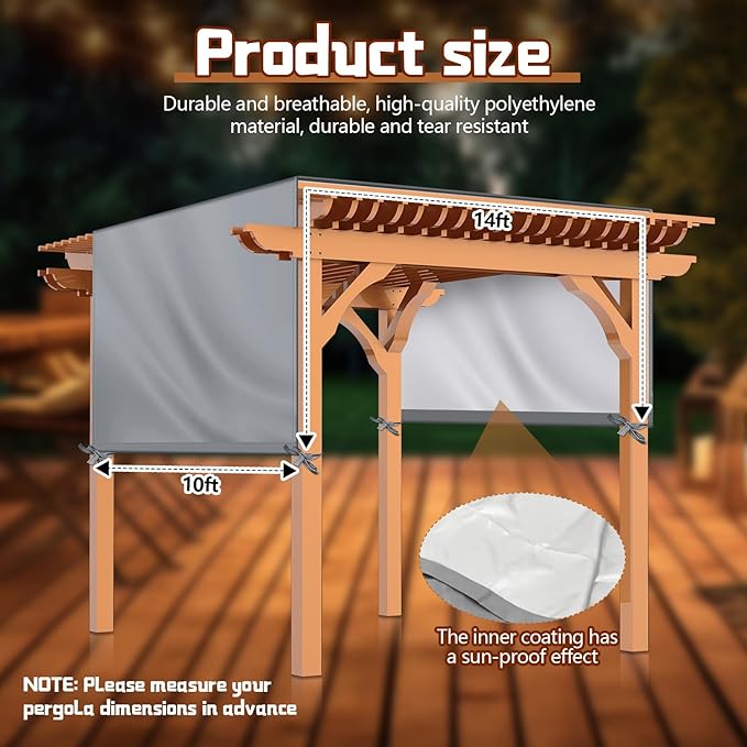 Universal Pergola Replacement Canopy Outdoor Canopy Shade Cover Waterproof Shade Top Cover for Outdoor Patio Porch Backyard(14 x 10 ft,Gray)
