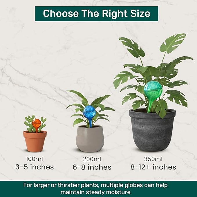 Automatic Plant Watering Globes Self Watering Planter Inserts (Set of 4) | Hands Free Clear Glass Bulbs | Planter Spikes to Support Indoor & Outdoor Plant Health (200ml)