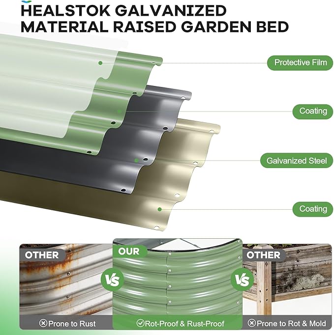 Galvanized Raised Garden Bed Outdoor, 6x3x1.4ft Oval Metal Raised Beds for Gardening, Rust-Resistant Garden Planter Box for Planting Vegetables, Flowers, Fruits in Lawn(Olive Green, 2 Packs)