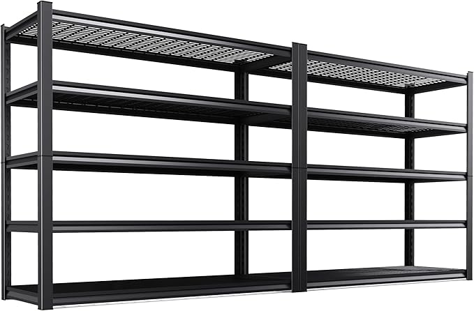 Set of 2 Garage Shelving-3500 lbs 5 Tier Storage Shelves,Adjustable Heavy Duty Metal Shelving Unit and Storage Large Wire Rack,Utility Steel Shelf for Warehouse Industrial Pantry Basement -72"x59"x20"