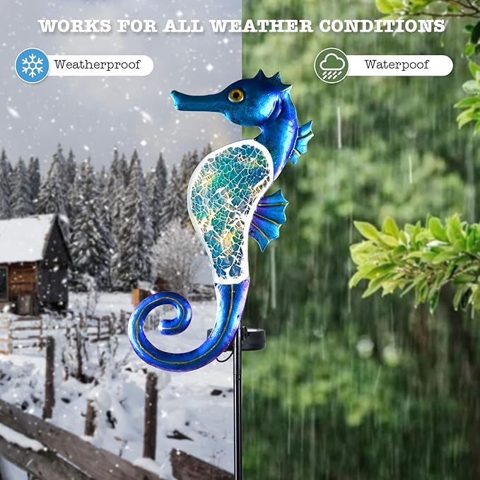 Yiosax-Solar Outdoor Lights Decorative-Yard Outdoor Decor-Garden Stakes Seahorse Decorations Waterproof 7 LED Light Decor Ocean Beach Theme for Lawn Path Yard Decoration Gift Idea Mom Women