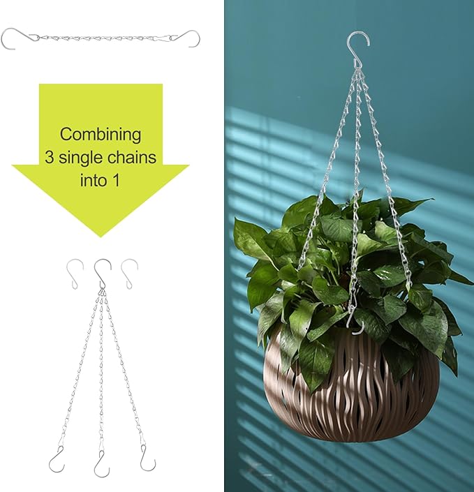 RIFNY 20 Inch Silver Chain for Hanging Plants, Small Plant Chains for Hanging Baskets Kits with Hooks for Bird Feeders Planters Billboards Lanterns Wind Chimes Ornaments Outdoor Indoor Use (5 PCS)