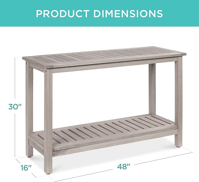 Best Choice Products 48in 2-Shelf Eucalyptus Wooden Console Table Indoor Outdoor Multifunctional Buffet Bar Storage Organizer w/Foot Sliders - Gray