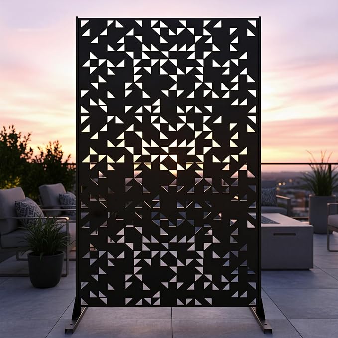 Metal Privacy Screen Outdoor 6FT – Laser-Cut Geometric Mosaic Decorative Steel Panel, Weather-Resistant Freestanding Rustproof Privacy Wall Divider for Patio, Garden, Deck & Balcony