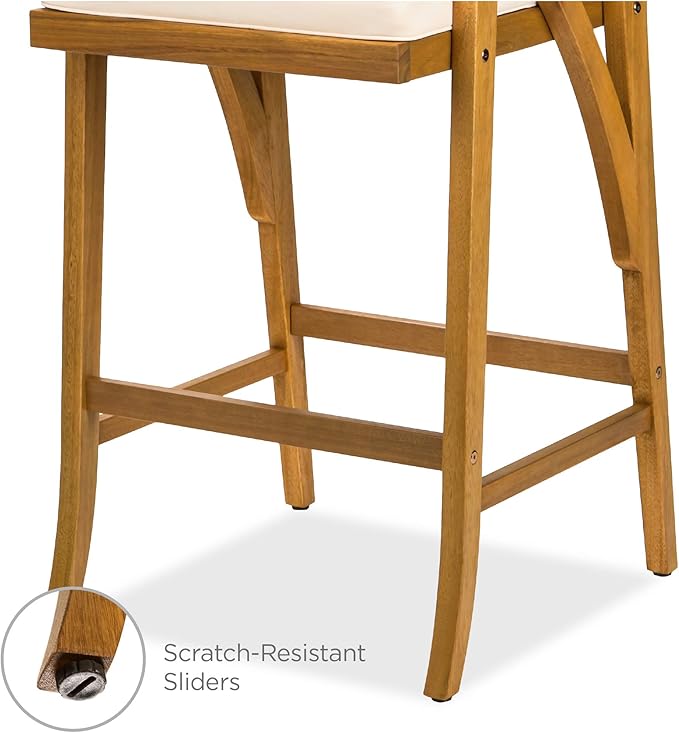Best Choice Products Set of 2 Outdoor Acacia Wood Bar Stools Bar Chairs for Patio, Pool, Garden w/Weather-Resistant Cushions - Cream