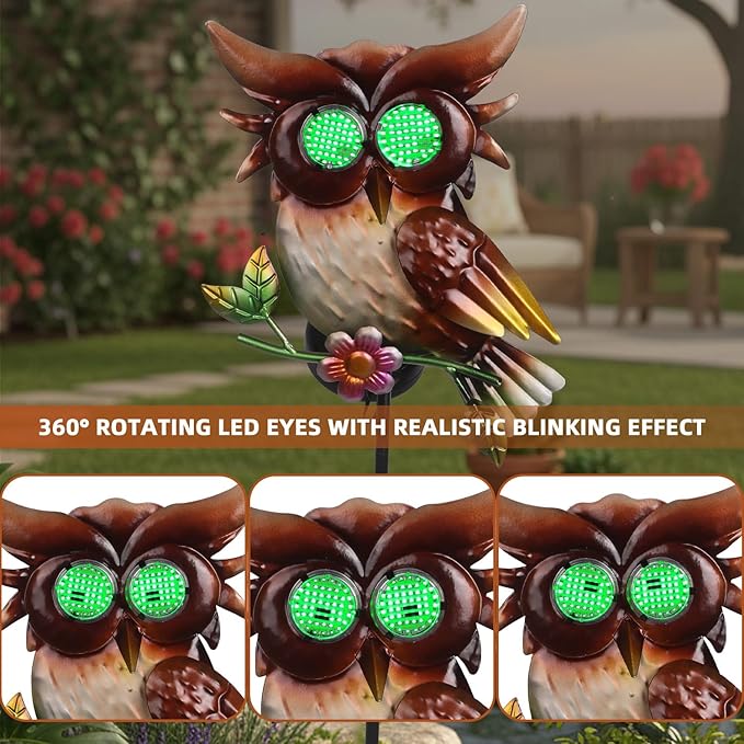 Solar Owl Garden Stakes Decorative with Moving LED Eyes Lights, 39.7" Owl Solar Lights Outdoor Garden for Pathway Patio Yard Metal Art