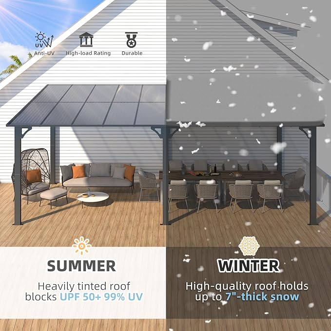 AECOJOY 20' x 10' Outdoo Gazebo Pergola for Patio, Large Wall-Mounted Pergolas and Gazebos Clearance Hard Top 10x20 Lean to Metal Gazebo Shelter Patio Roof, Heavy Duty Awnings for Backyard, Decks