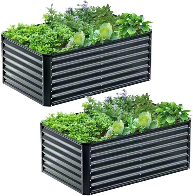 4x2x2FT Galvanized Raised Garden Bed,Galvanized Planter Boxes Outdoor, Large Metal Raised Garden Beds for Vegetables-Grey
