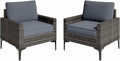 Jing's Villa 2-Piece Outdoor Sectional Single Chair Set, All-Weather Wicker Patio Furniture with L/R Armrest & Cushions, Comfortable Garden Conversation Set for Backyard, Poolside, Deck,Gery