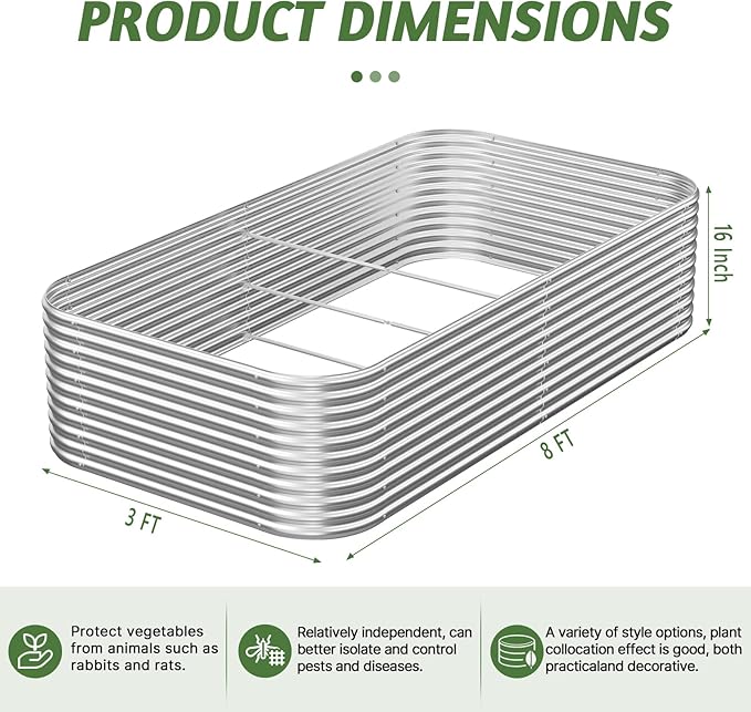 2 Pack Tall 8x3FT Raised Beds for Gardening, Corrugated Galvanized Steel Raised Garden Bed, Outdoor Metal Above Ground Garden Bed for Vegetables and Flowers