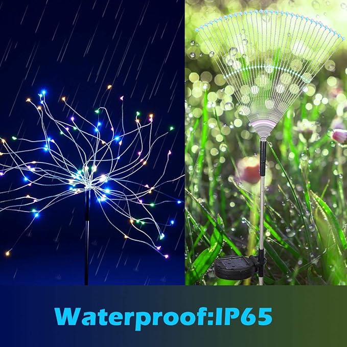 HELESIN Christmas Outdoor Solar Garden Lights,105 LED Solar Powered Decorative Stake Landscape Light DIY Flowers Fireworks Stars for Walkway Pathway Backyard Christmas Party Decor 2 Pack（Mulit-Color）
