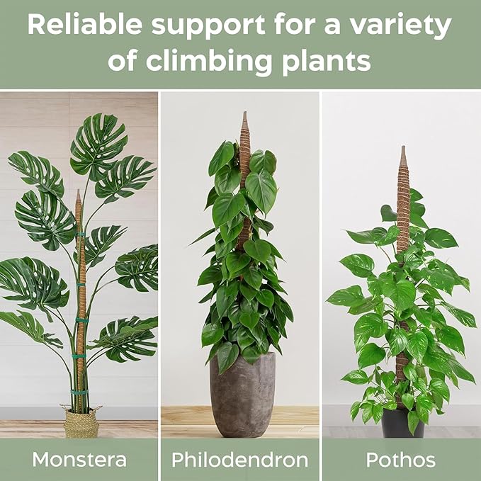4 Pack 48'' Bendable Moss Pole Monstera Plant Support for Climbing Indoor Plants - Stakes for Potted Climbers - Tall Sticks Indoor Trellis for Houseplants - Accessories for Monstera Pot