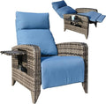Upgraded Outdoor Recliner Chair, Reclining Patio Chairs with Adjustable Back up to 150°Lay Flat and Extended Footrest, Wicker Recliner Chairs with Flip Table and Removable Olefin Cushion