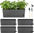 4 Pack Self Watering Pots for Indoor Plants 17 Inches Window Boxes Planters Rectangular Flower Pots Rectangle Herb Pots Large Plant Pots with Drainage Holes and Saucers Windowsill Planter, Grey