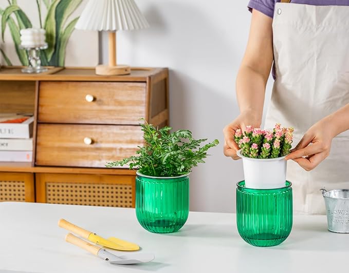 Melphoe Self Watering Pots for Indoor Plants Planter, 4.7 Inch 2 Pack Planters Self Watering Plant Pots for Flower, Houseplants, Succulent, African Violets and Cactus with Drainage