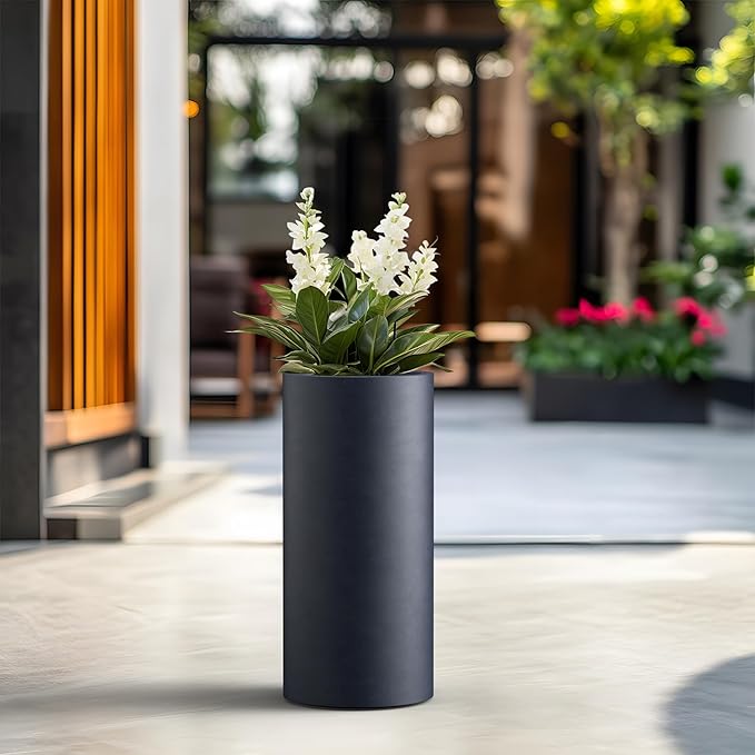 Kante 23.6 Inch Tall Cylindrical Planter, Large Round Plant Pots with Drainage Hole, Made with Concrete, Suitable for Indoor Outdoor Plants, Home Decor, Charcoal