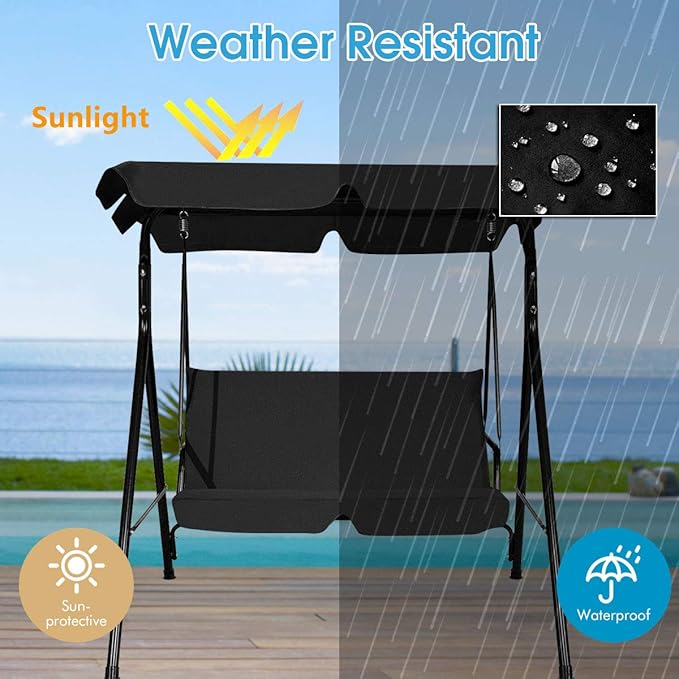 Tangkula 2 Person Porch Swing, Outdoor Swing with Removable Cushions, Solid Steel Structure, Patio Swing with Adjustable Canopy for Porch, Backyard, Garden, Balcony