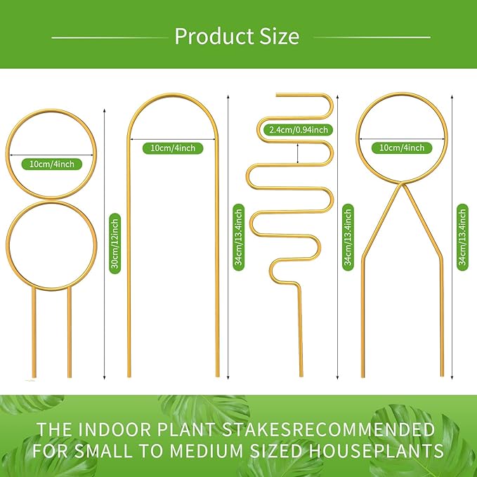 4 Pcs Small Metal Trellis for Potted Plants,Gold Trellis for Climbing Plants Indoor,Small Trellis for Potted Plants Support Stake House Plant Trellis for Garden Potted Plant,Hoya,Pothos,Flower