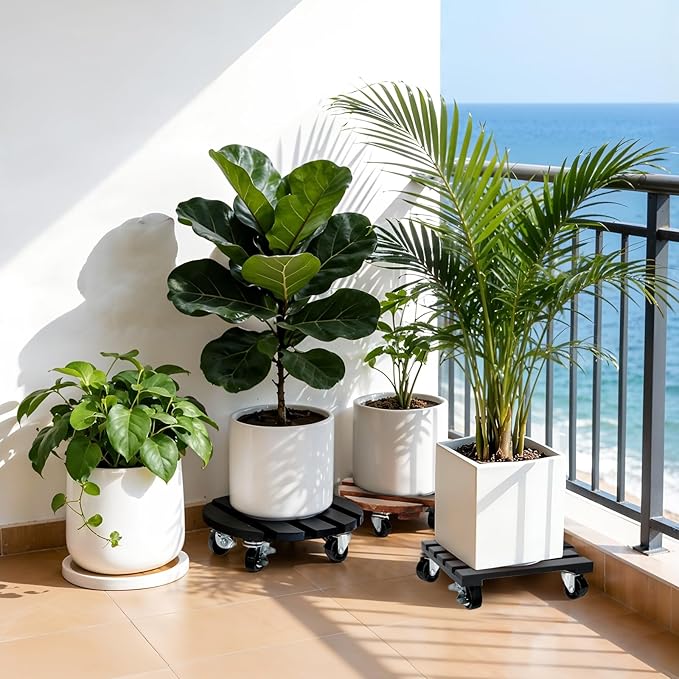 2 Pack Plant Stand with Wheels, Plant Caddies with 360° Lockable Smooth Sliding Wheels Durable Sturdy, Outdoor/Indoor Heavy Duty Rolling Plant Stand for Plant Pot,Flower Pot (11" Black Square)