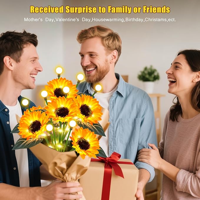Solar Lights Outdoor Garden Decor,4 Pack Sunflower with Firefly Lights,Solar Flowers Lights Waterproof,Birthday Gifts for Mom Women Grandma,Outside Decorative Garden Stakes for Yard Patio Porch Lawn