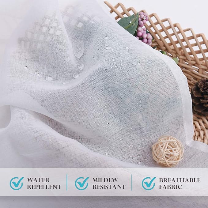 RYB HOME 2 Panels Porch Curtains Outdoor - Linen Look White Sheer Drapes Waterproof, Sun Light Glare Filter Panels for Outside Wedding Lanai Patio Balcony Terrace, W 54 x L 120 inch