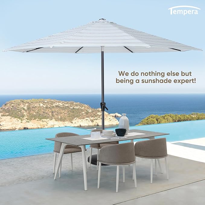 Tempera Patio Market Outdoor Table Umbrella with Auto Tilt and Crank, Large Sun Umbrella with Sturdy Pole & Fade Resistant Canopy, Easy to Set