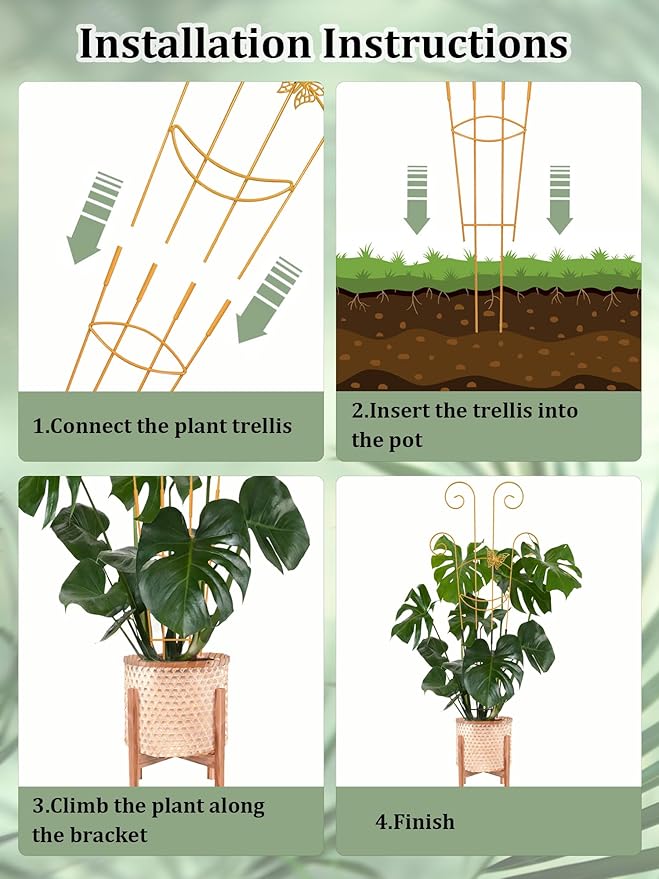 2 Pcs Tall Trellis for Potted Plants, 30'' Expandable Butterfly Shape Garden Trellis for Climbing Plants Indoor, Plant Pothos Climber Support for Monstera, Ivy, Hoya, Vine (Gold)