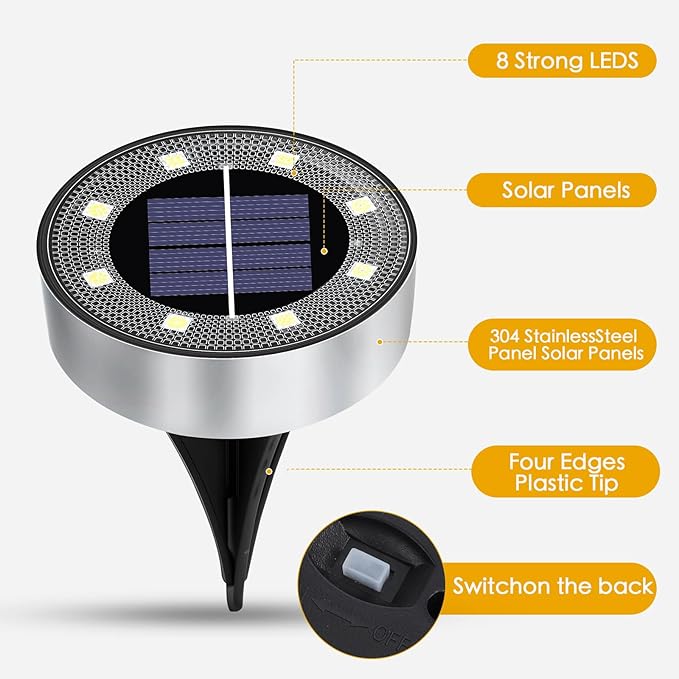 Solar Lights Outdoor 16 Pack, Solar Garden Outdoor Waterproof Pathway Lights Bright In-Ground Light Outdoor Lighting Decor for Lawn, Patio, Yard, Driveway, Step and Walkway White Light