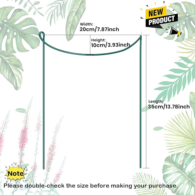 10-Pack Half Round Snake Plant Support Stakes, Plant Support Ring for Hydrangea, Peony, Dahlia and More, Rust-Proof Plant Cages for Indoor and Outdoor Potted Plants (14x8Inch)