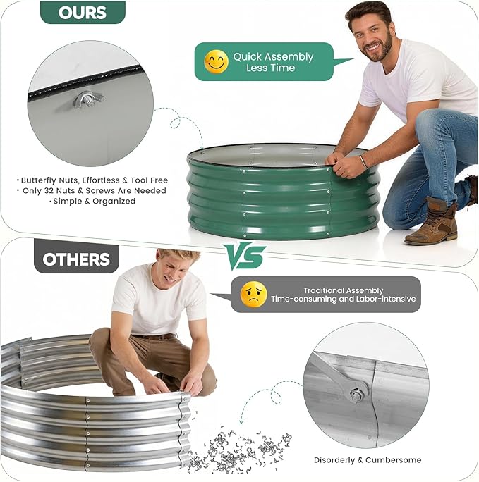 ZORMY Galvanized Raised Garden Bed Outdoor, Round Metal Planter Boxes 2 Pcs, 3x3x1ft Steel Raised Bed Kit for Planting Vegetables, Fruits, Flowers(LotusGreen)