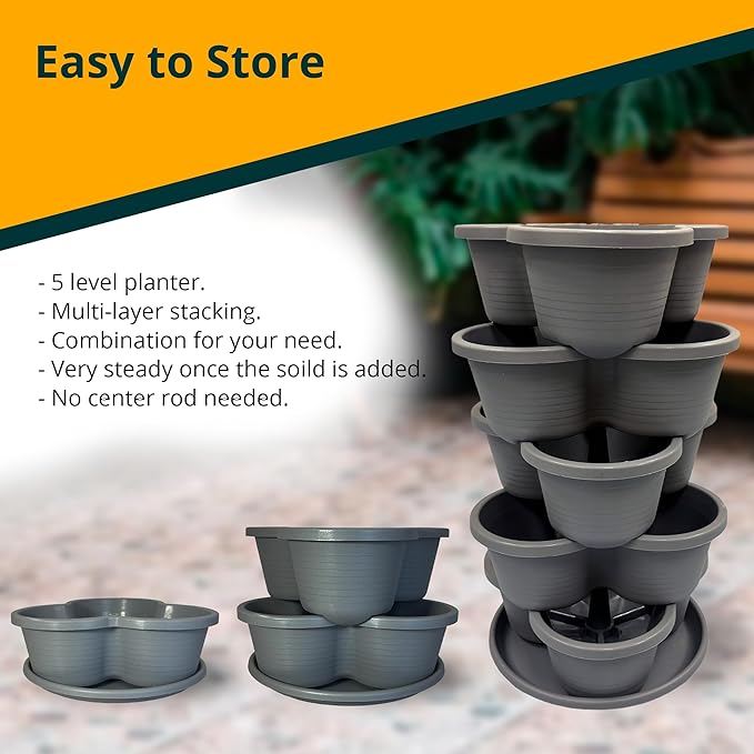 SunVara Strawberry Planter Vertical Gardening Stackable Planter Strawberry Tower 5 Tier Herb Outdoor Indoor