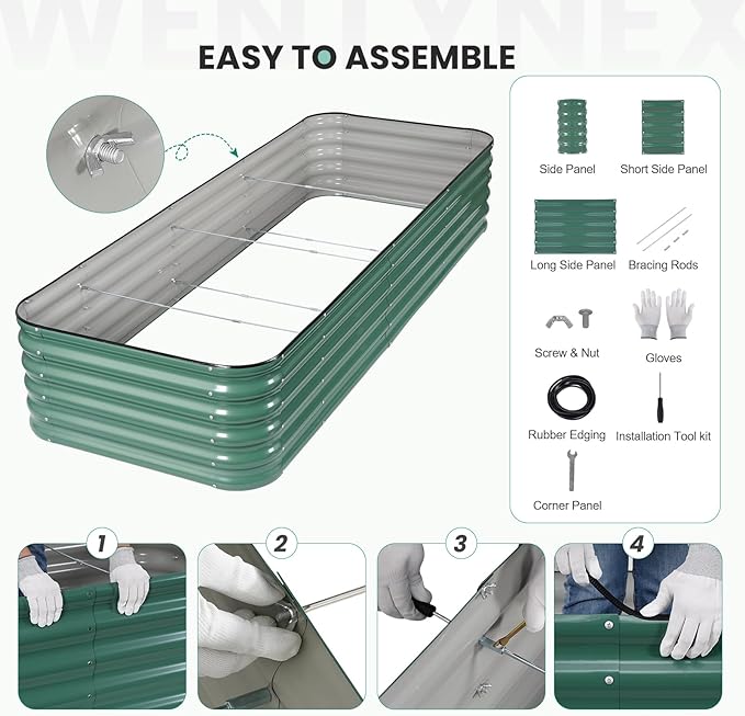8×3×1.4FT Galvanized Raised Garden Bed Outdoor, Metal Raised Garden Bed Kit, Large Planter Raised Beds, 5 In1 Modular Raised Planter Box Outdoor,Raised Beds for Gardening for Vegetables Flowers Herbs