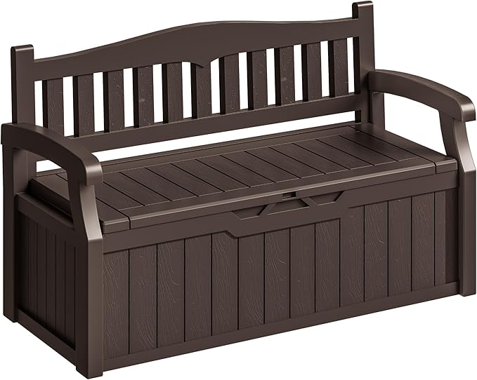Homall 75 Gallon Outdoor Storage Benches Lockable Deck Box with Waterproof and UV Resistant, Waterproof Storage Box for Patio Furniture, Tools, Cushions (Brown)