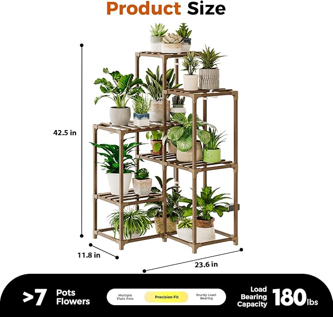 Bamworld Plant Stand with Grow Light for Indoor Plants Growing Corner Plant Shelf with Grow Lights for Living Room Patio Decor