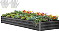 YITAHOME 12x4x1ft Large Raised Garden Bed Kit, Galvanized Metal Planter Box with Gloves, Ground Nails, Support Rod, Outdoor Above Ground Planters for Plants Vegetables Flowers, Black