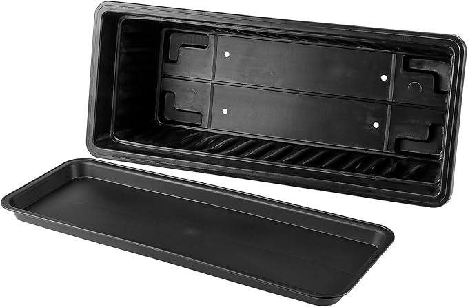 6 Pack 17 Inch Flower Window Box, Plastic Vegetable Planters Long Pots with Tray, Black Garden Flower Plant Pot for Windowsill Patio Garden Porch Balcony, with 30 PCS Plant Labels