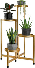 4 Tier 31 Inch Plant Stand Indoor Outdoor, Metal Plant Shelf Waterproof, Plant Holder with Folding Design For Home, Living Room, New Upgrate Gold