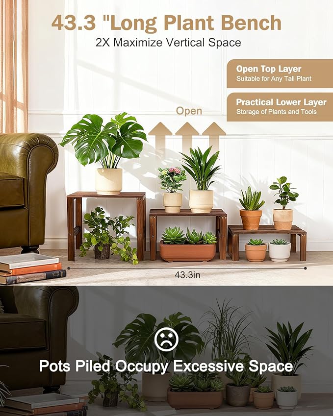 3 Tiered Wooden Plant Stand Shelf Indoor Outdoor,Corner Small Flower Pot Stand ,Rustic Narrow Low Short Plants Holder Rack for Tall Plants Succulent in Patio Livingroom Balcony Window Sill Table Desk